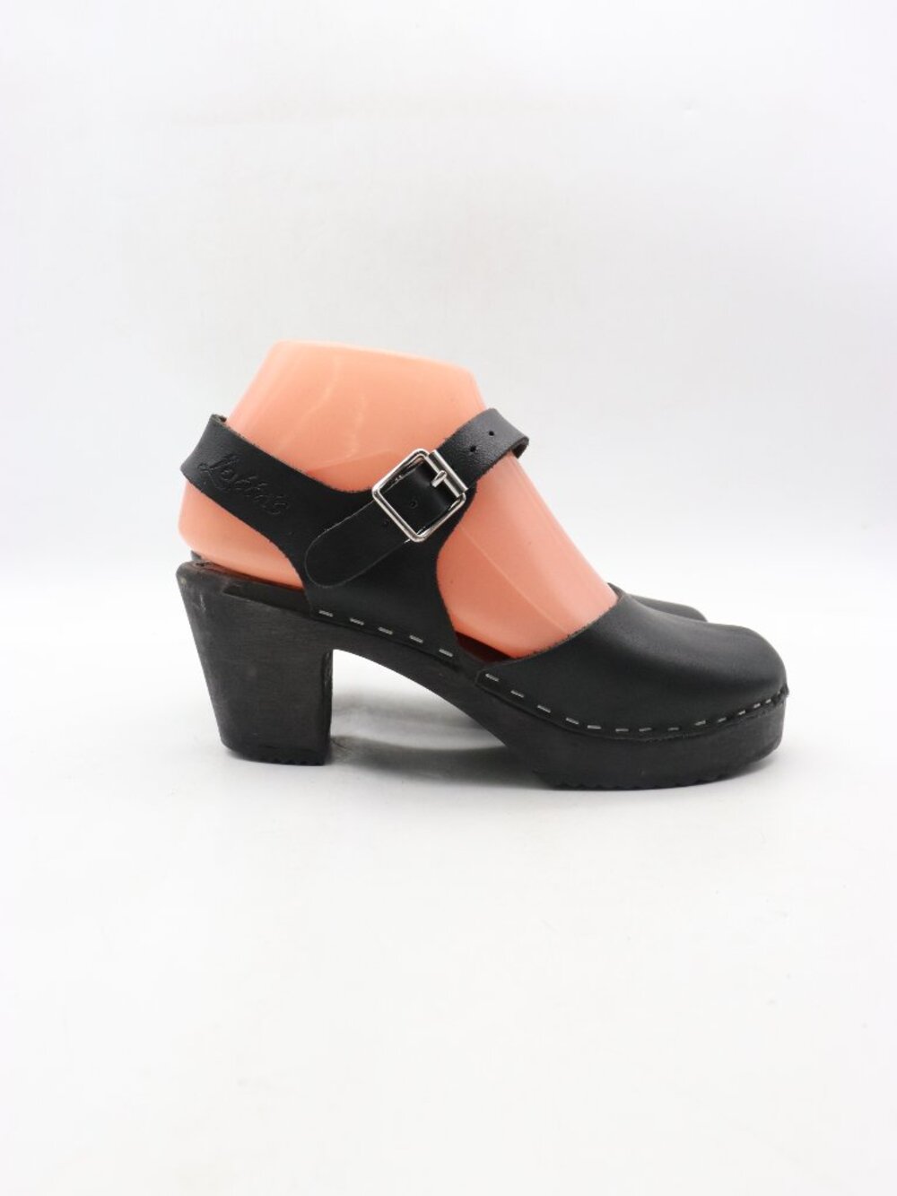 Lotta's Heel Wooden Swedish Clog Sandals Women's EU 36 Black Leather